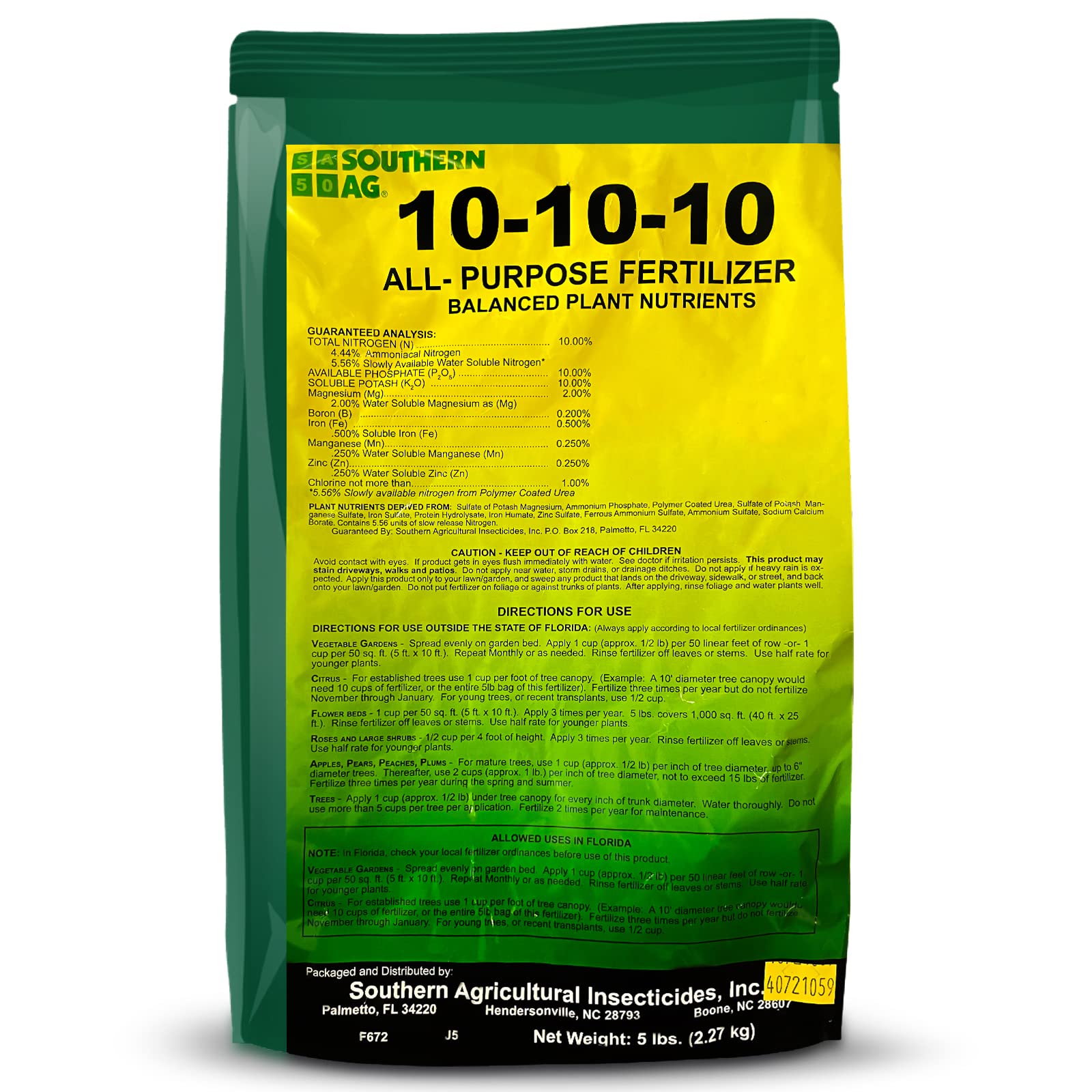 Southern Ag Fertilizer 10-10-10 - Fertilizer for Vegetable Garden & Flowerbed Roses & Large Shrubs Fruit Trees- All-Purpose Granular Fertilizer - Available with Centaurus AZ Gloves - 5LB - 6 Packs