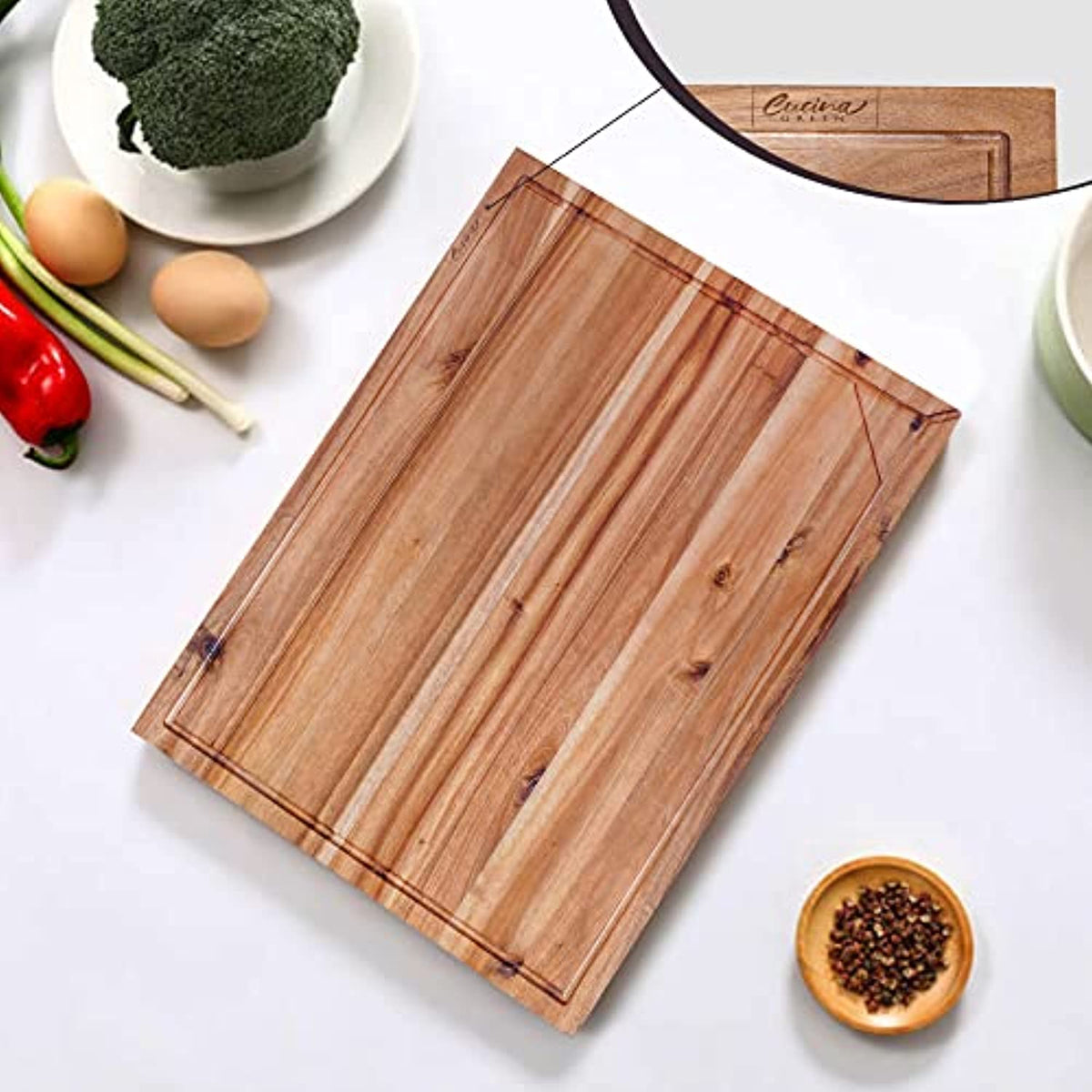 Cucina Green 30 Inches Noodle Board Stove Cover & Cutting Board - Large  Acacia Wood Chopping Board with Juice Groove Adjustable Non Slip Rubberized