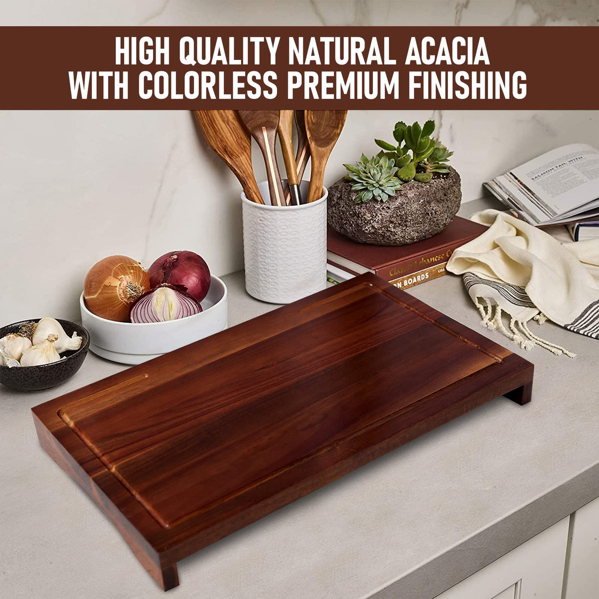 Cucina Green 30 Inches Noodle Board Stove Cover Acacia Wood Adjustable Legs, Size: 30 x 22 x 3, Brown